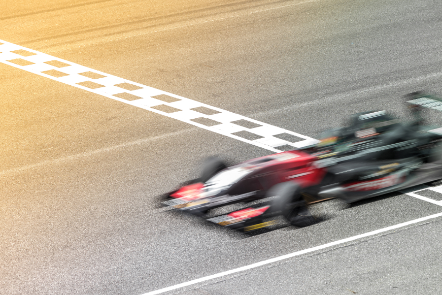 racecar crossing finish line
