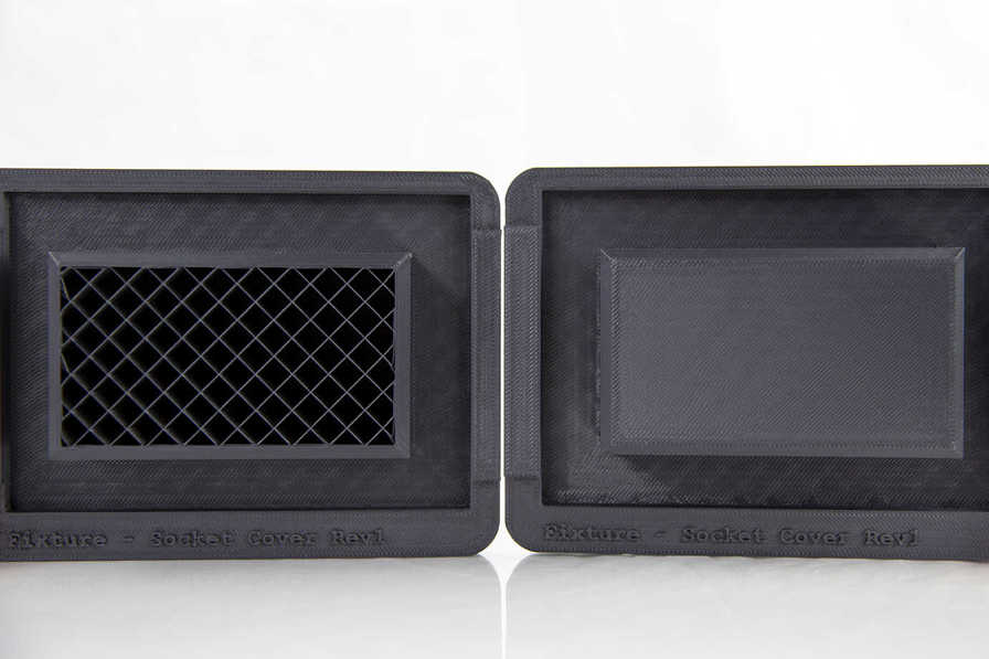 Two identical parts, with the left having the "cap" layers removed to display the interior fill.