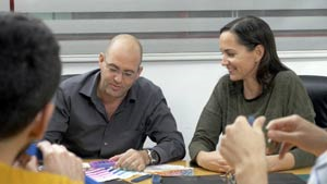 Synergy's CEO, Michael Librus, and Tamar Fleisher, art director, planning new product design