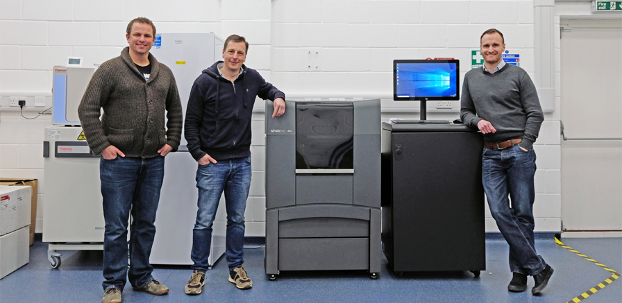BiologIC is the first company in the UK — and one of the first in Europe — to install Stratasys’ new J826 3D Printer. Picture shows, from left: BiologIC co-founders Dr Colin Barker, Richard Vellacott and Nick Rollings. BiologIC is the first company in the UK — and one of the first in Europe — to install Stratasys’ new J826 3D Printer. Picture shows, from left: BiologIC co-founders Dr Colin Barker, Richard Vellacott and Nick Rollings.