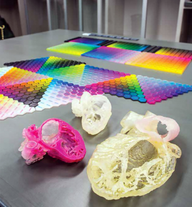 A key advantage of PolyJet is its ability to produce models
in multiple colors and materials. 