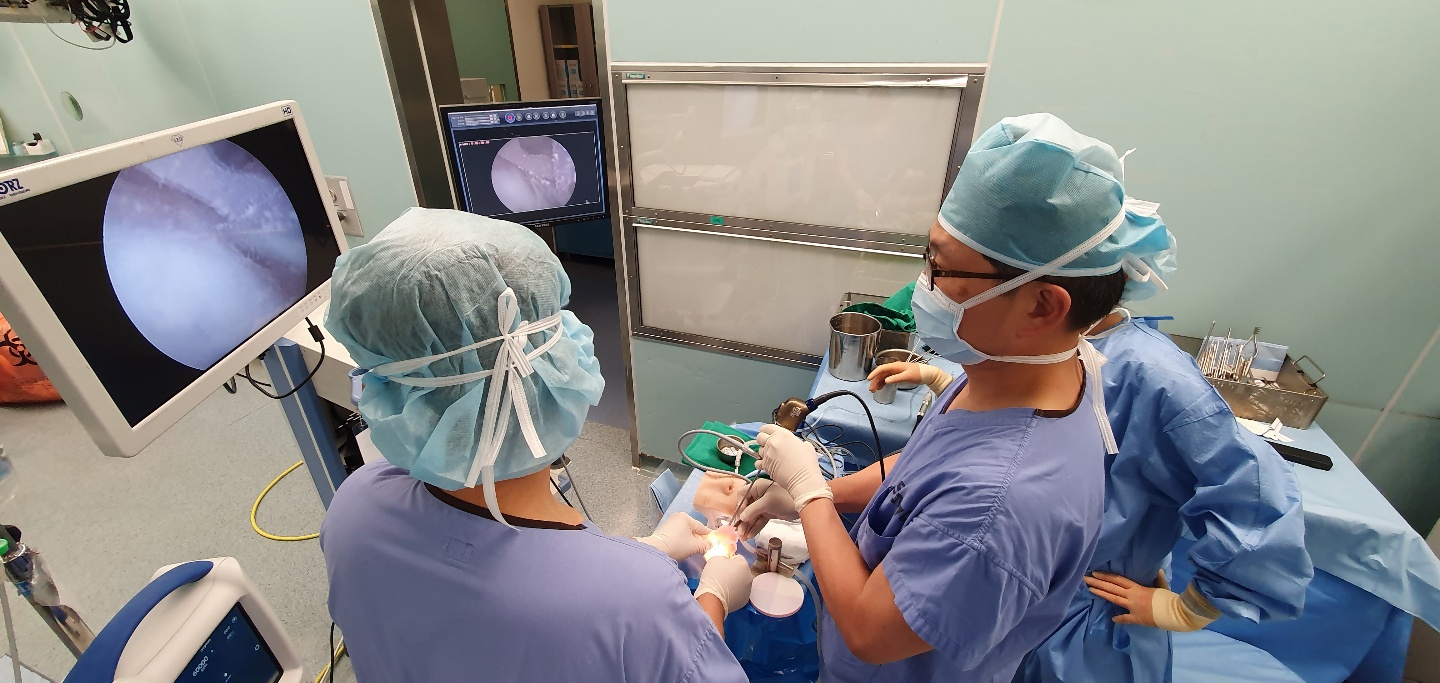 Doctors working with 3D printed parts.