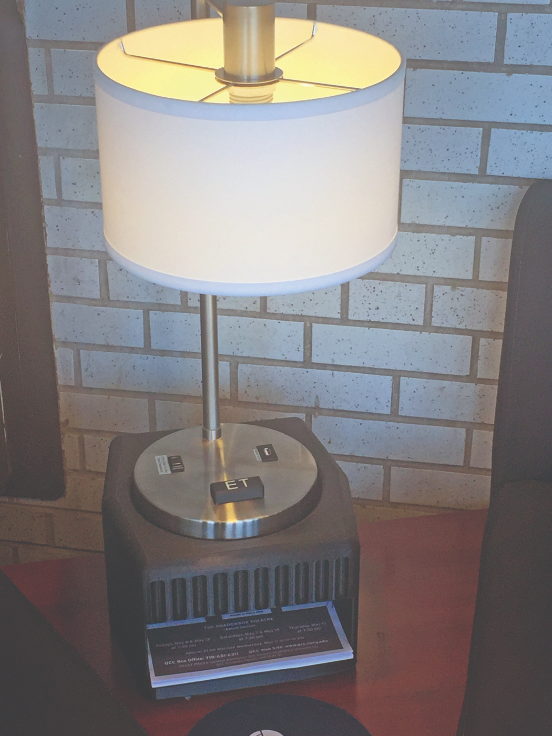 QCC students have 3D printed many parts and designs now
on display in the new lab, including the lamp base.