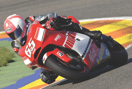 Ducati racing motorcycle cornering.