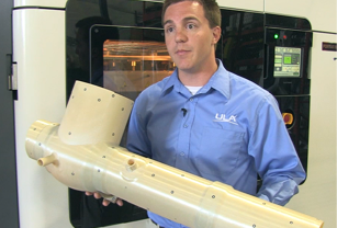 Launch vehicle ECS duct 3D printed in ULTEM™ 9085 resin material.