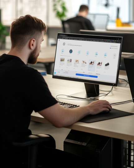 Guy sitting at computer looking at Stratasys Direct RapidQuotes™