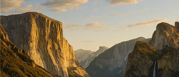 Iconic view of Yosemite National Park in California at sunset, featuring El Capitan, Bridalveil Fall, and dense forest—highlighting Stratasys Direct’s 3D printing services available across California.