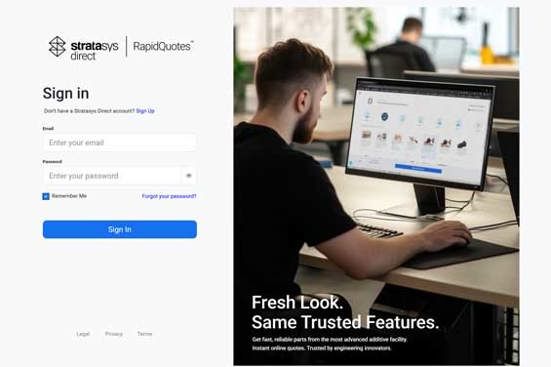RapidQuotes Stratasys Direct Login / Signup Screen