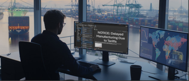 Person getting email notice of delayed manufacturing date due to tariff
